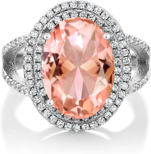 Miniatura 20 de Gem Stone King Anillo de piedra preciosa y piedra natal de 5-10 quilates para mujer Plata de ley 925 Ovalado 14X10MM Anillo de boda