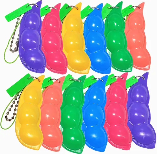 Miniatura 2 de 12 piezas de llavero de frijoles apretables para recoger la piel, juguetes sensoriales de vaina de guisantes, alivio del estrés, juguetes