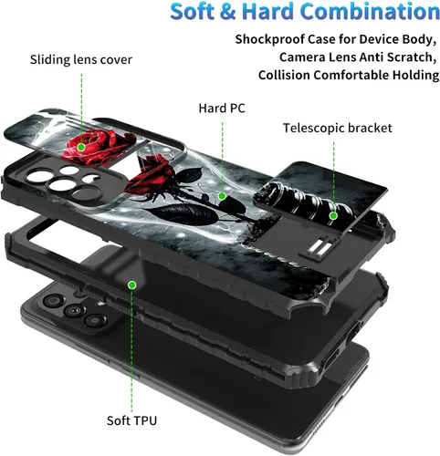 Miniatura 1180 de Funda para Samsung Galaxy S22 Ultra 5G, Galaxy S22 Ultra con cubierta de cámara deslizante, funda resistente de doble capa con función atril Black