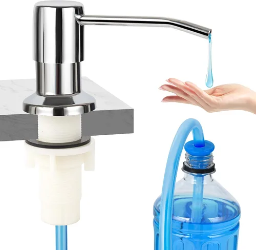 Miniatura 10 de Dispensador de Jabón para Fregadero de Cocina (Níquel Cepillado), Dispensador de Jabón de Acero Inoxidable para Encimera con Bomba y Kit de Tubo