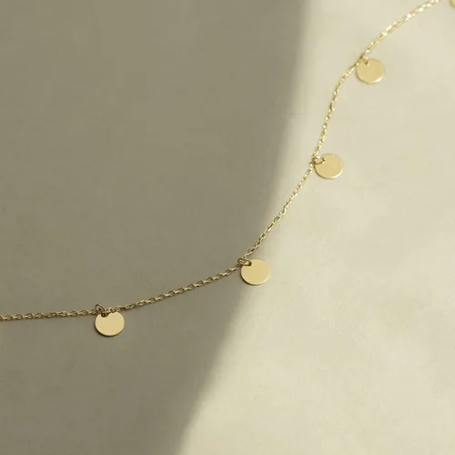 Miniatura 4 de Collar de estación de varios discos de oro sólido de 14 quilates collares de estación de monedas de oro amarillo de 14 quilates para mujer collar