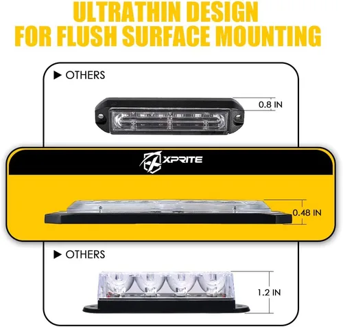 Miniatura 2 de Xprite Kit de luces estroboscópicas LED ámbar para montaje en superficie, parrilla de parrilla lateral, luz intermitente de advertencia