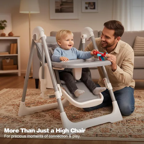 Miniatura 6 de Sillas altas para bebés y niños pequeños, se convierten en columpios de bebé, silla alta plegable, ajustable, convertible con asiento reclinable