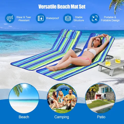 Miniatura 5 de COSTWAY Sillas de playa de 3 piezas, tumbona para exteriores con mesa auxiliar, 5 posiciones reclinables, sillas de bronceado ligeras y portátiles
