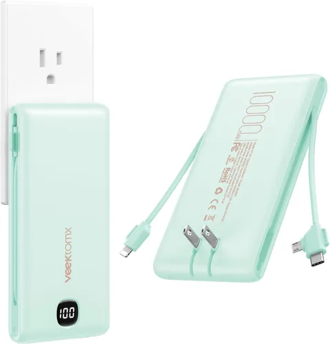 Miniatura 8 de VEEKTOMX Cargador portátil con cables integrados de 20000 mAh, banco de energía para iPhone con enchufe de pared de CA, batería delgada USB C