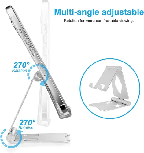Miniatura 2 de Soporte ajustable de aluminio para teléfono celular para escritorio, compatible con iPhone 14, 13, 12, 11 Pro Max, Samsung, Huawei y todos