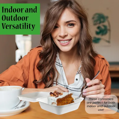 Miniatura 8 de Recipientes de comida para llevar con un solo compartimento 100% compostable, 6 x 6 pulgadas. 25 envases, bagazo desechable natural, biodegradable