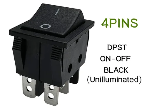 Miniatura 2 de Interruptor basculante DPST On-Off Unilluminated Negro 4 Pin 1.220x0.984 in Rectangular Snap-in Interruptor de alimentación de palanca
