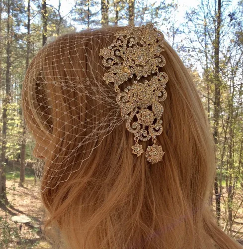 Miniatura 5 de Bride Wedding Birdcage Veil Short White Lace Bridal Veil with Comb