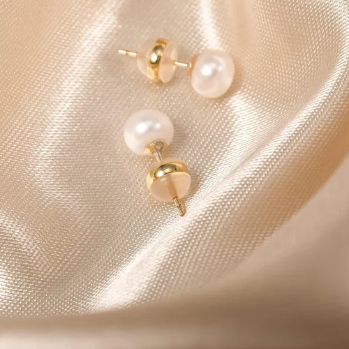 Miniatura 8 de Cowlyn Aretes de perlas I cultivadas en agua dulce, chapados en oro de 14 quilates, AAAAAAA+ de calidad seleccionada a mano, joyería hipoalergénica