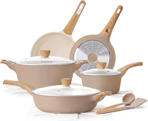 Miniatura 10 de SENSARTE Juego de utensilios de cocina de cerámica, juego de ollas y sartenes antiadherentes, utensilios de cocina de inducción de 14 piezas,