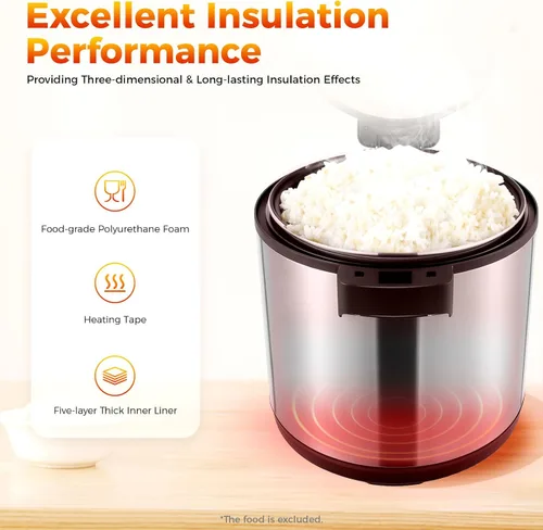 Miniatura 3 de Calentador de arroz eléctrico, calentador de arroz comercial de acero inoxidable resistente, con ajustes de temperatura, olla de arroz, calentador