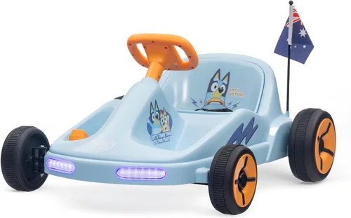 Bluey 12V Go Kart eléctrico para niños, juguete de paseo con luces, cinturón de seguridad, para niños de 3 a 6 años, construcción duradera de PVC y