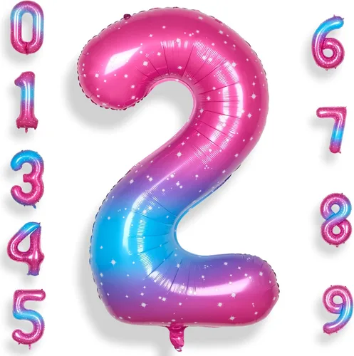 Miniatura 8 de Globo de número 0 de 40 pulgadas para niño o niña grande estrellado 0-9, globo de Mylar grande del número 0, globos de feliz cumpleaños 0