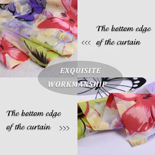 Miniatura 7 de HUTO Cortinas traslúcidas con estampado floral de mariposa para dormitorio de niños y niñas, cortinas de gasa con bolsillo para barra, tratamiento
