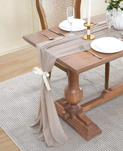 Miniatura 4 de WARM HOME DESIGNS Tela de gasa beige de 35 x 120 pulgadas. Utiliza material de gasa de lujo como camino de mesa, decoración de arco de boda, bufanda