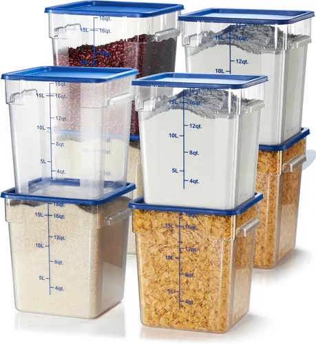 Miniatura 10 de CURTA Paquete de 4 recipientes de almacenamiento de alimentos con tapa roja - Grado comercial NSF en 5.7 L - Cuadrado, transparente, policarbonato