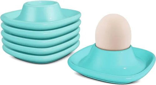 Miniatura 15 de Flexzion Taza de cerámica para huevos – 6 piezas de soporte duro para huevos duros y soporte para huevos hervidos suaves, taza de huevo blanco