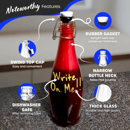 Miniatura 2 de Nevlers Paquete de 12 botellas de vidrio con tapa abatible de lágrima de 17 onzas, botellas de vidrio con tapa hermética, cepillo, embudo, envoltura