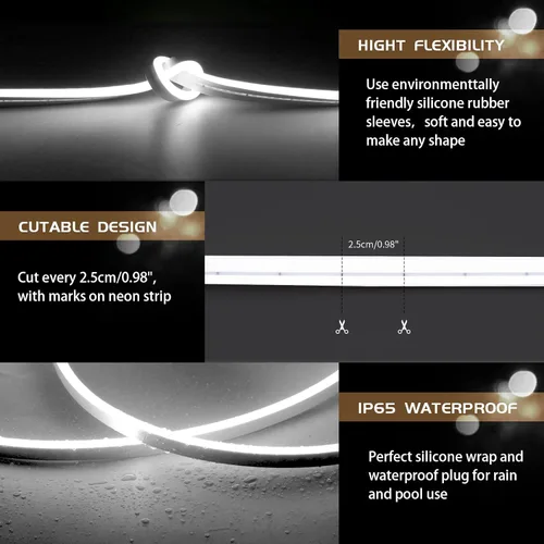 Miniatura 3 de Tiras de Luces LED de Neón Blancas de 12V - 16.4 Pies Flexibles Impermeables Cortables, Luces de Cuerda de Neón de Silicona Flexible para Cocina
