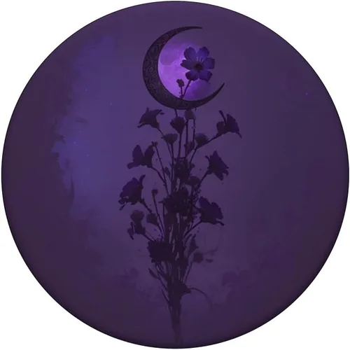 Miniatura 3 de Boho Moon Wildflower Floral sobre fondo morado oscuro PopSockets intercambiables PopGrip