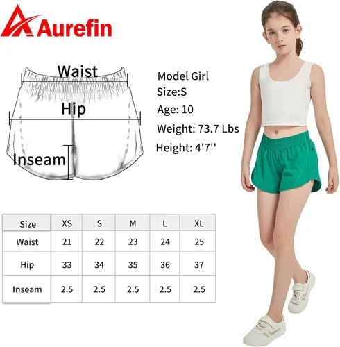Miniatura 5 de Aurefin Pantalones cortos deportivos para niñas, pantalones cortos de secado rápido para niños, adolescentes y niñas, pantalones cortos deportivos