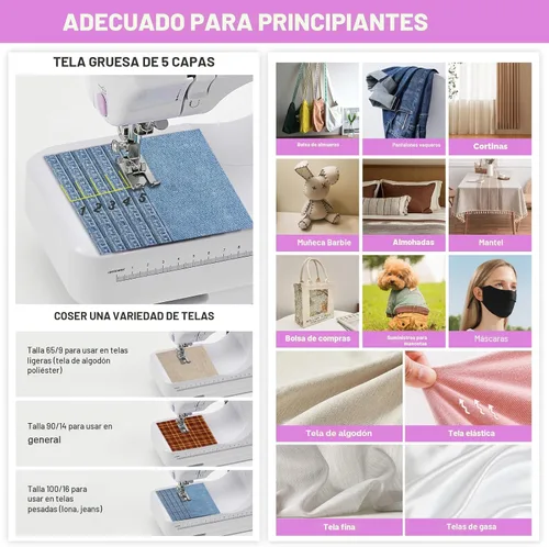 Miniatura 4 de Máquina de coser para principiantes y niños, mini máquinas de coser portátiles con 12 patrones de puntada incorporados, pedal de pie de 2