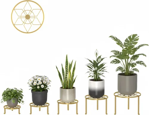 Miniatura 2 de Paquete de 5 soportes de metal para plantas, paquete de 5 soportes redondos, estante escalonado para plantas en interiores y exteriores, estante