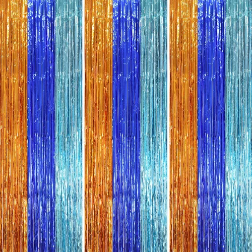 Miniatura 34 de Voircoloria - Cortinas de fondo de flecos de papel de aluminio para fiestas, 3 piezas, 39.6 x 98.4 pulgadas, azul retro 48 Retro Azul