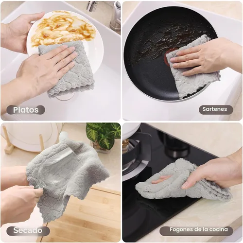 Miniatura 4 de Homaxy Paquete de 12 paños de cocina (10 x 10 pulgadas, gris), paños de cocina de terciopelo coral súper suaves y absorbentes, paños de limpieza