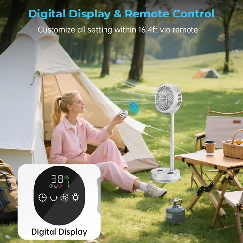 Miniatura 12 de Ventilador de viaje portátil de 40000 mAh, ventilador plegable recargable, funcionamiento de 106 horas, ventilador oscilante de pie de 8 Blanco