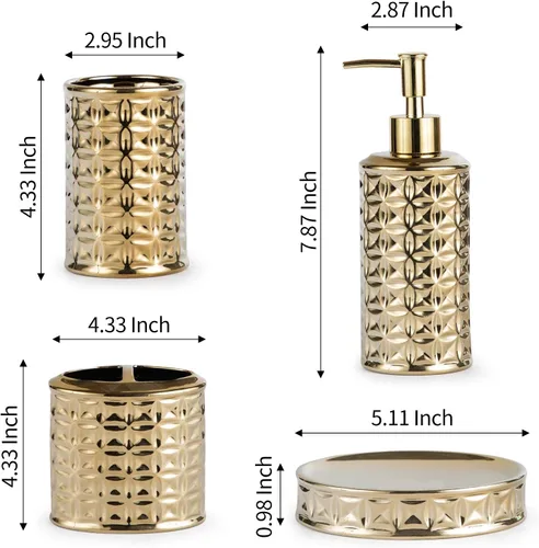Miniatura 6 de Juego de accesorios de baño dorados, 4 piezas de cerámica para decoración de baño, incluye dispensador de loción, soporte para cepillos de dientes