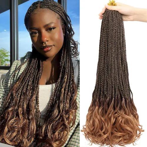 Miniatura 77 de Trenzas de ganchillo rizadas francesas de 22 pulgadas, 8 paquetes, trenzas de caja diosa grises para mujeres, de ganchillo pre-trenzadas con Trenzas