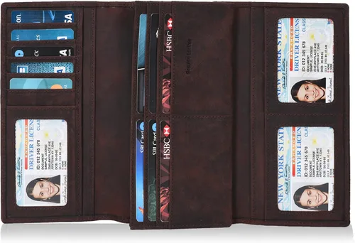 Miniatura 7 de Carteras de piel con bloqueo RFID, para cheques, con 11 ranuras para tarjetas, para mujer, cartera Rfid