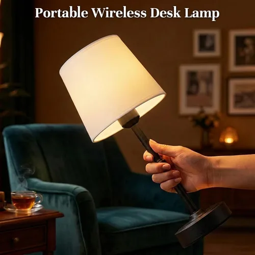 Miniatura 5 de FenFud Lámpara de mesa LED inalámbrica, lámpara de escritorio portátil con pantalla de tela, iluminación recargable con batería de 6000mAh, luz
