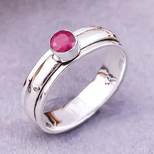 Miniatura 2 de Anillo de plata de ley giratorio de rubí natural, anillo de rubí hecho a mano, anillo de ansiedad para el pulgar, anillo de banda bohemia, anillo