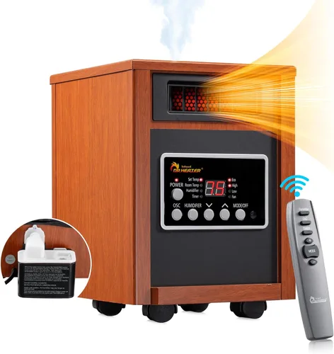 Dr Infrared Heater DR-998, 1500W, Calentador de Espacio con Humidificador, Ventilador Oscilante y Control Remoto (Cherry)