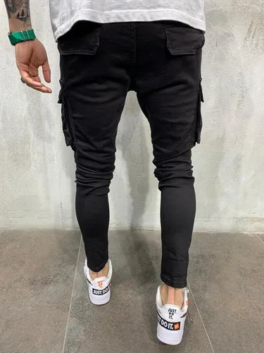 Miniatura 4 de LONGBIDA - Jeans para hombre, de tiro ajustado, con roto y desgastados