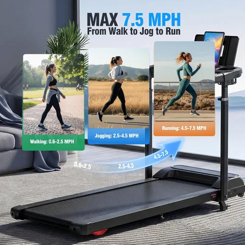 Miniatura 5 de Treadmill with Desk Workstation & Adjustable Height, 450 lbs Weight Capacity, Folding Incline Treadmill with Handle Bar, Portable Ultra-Quiet 3.5HP