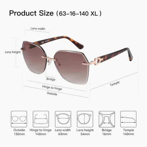Miniatura 5 de ZENOTTIC Lentes de sol sin montura de gran tamaño para mujer, diseño geométrico de corte de diamante, lentes degradados, protección UV, tonos de moda