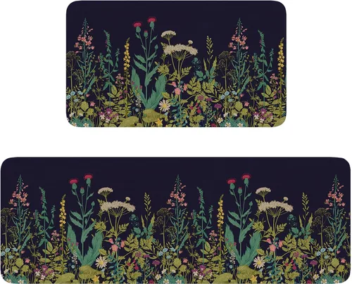 Miniatura 11 de Juego de 2 tapetes y tapetes de cocina con diseño floral de primavera, diseño floral de acuarela para piso, decoración de fregadero de cocina