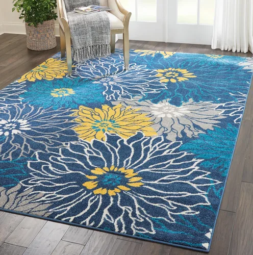 Miniatura 4 de Nourison Passion - Alfombra azul, de 6 pies, 7 pulgadas x 9 pies, 6 pulgadas, floral, campestre, fácil de limpiar, no desprende pelo