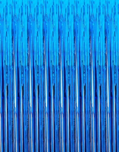 2 piezas de cortinas de flecos de papel de aluminio de oropel metálico azul brillante de 3.2 pies x 8.2 pies para cabina de fotos, telón de fondo