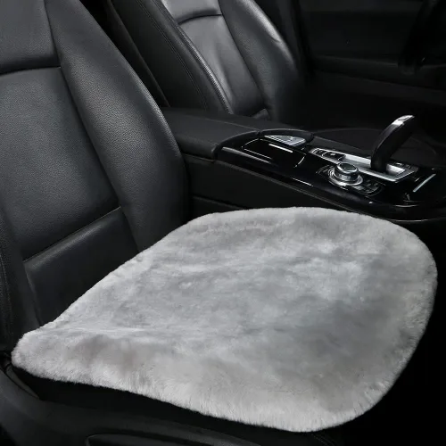 Miniatura 12 de LLB Fundas de asiento de asiento de automóvil de oveja genuina para automóviles, camiones, SUV, almohadilla protectora de asiento cómoda para Gris