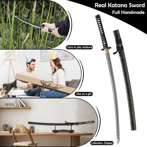 Miniatura 4 de Wuton Espada Katana real afilada 1060 de acero de alto carbono, espada samurái real de espiga completa lista para batalla, espadas samuráis