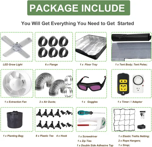 Miniatura 6 de Kit completo de tienda de cultivo Mylar 2x2 Kit de tienda de cultivo 24"x24"x55" Habitación de cultivo de plantas de interior LED Luz de crecimiento