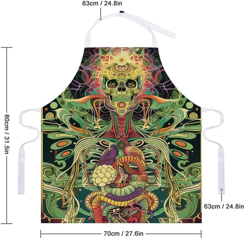 Miniatura 2 de MUSM Apron for Adults - 27.6 X 31.5 Inch, Heavy-Duty Polyester Aprons with Two Large Pockets, Waterproof Line Green Picture Kitchen Apron for