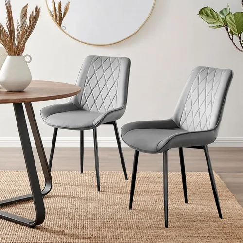 Miniatura 23 de Furniturebox - Juego de 2 sillas de comedor Pesaro, terciopelo crema, plateado, patas de metal cromado, modernas, contemporáneas, de lujo, sillas