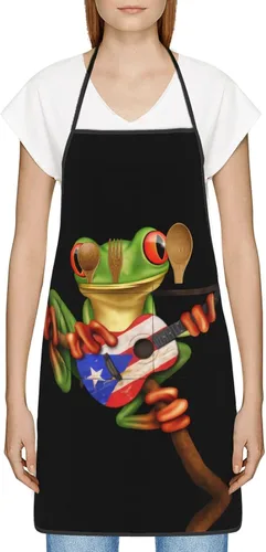Miniatura 3 de ZIMBRO Delantal ajustable con peto de rana con bandera de Puerto Rico para mujer, impermeable y a prueba de grasa, delantal de cocina para mujeres
