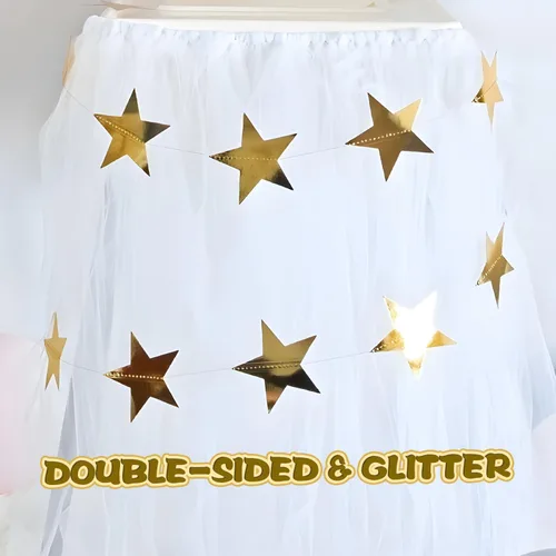 Miniatura 4 de Guirnalda de estrellas doradas con purpurina de 158 pies, 12 unidades, decoración reflectante de papel de estrella pequeña, decoración colgante